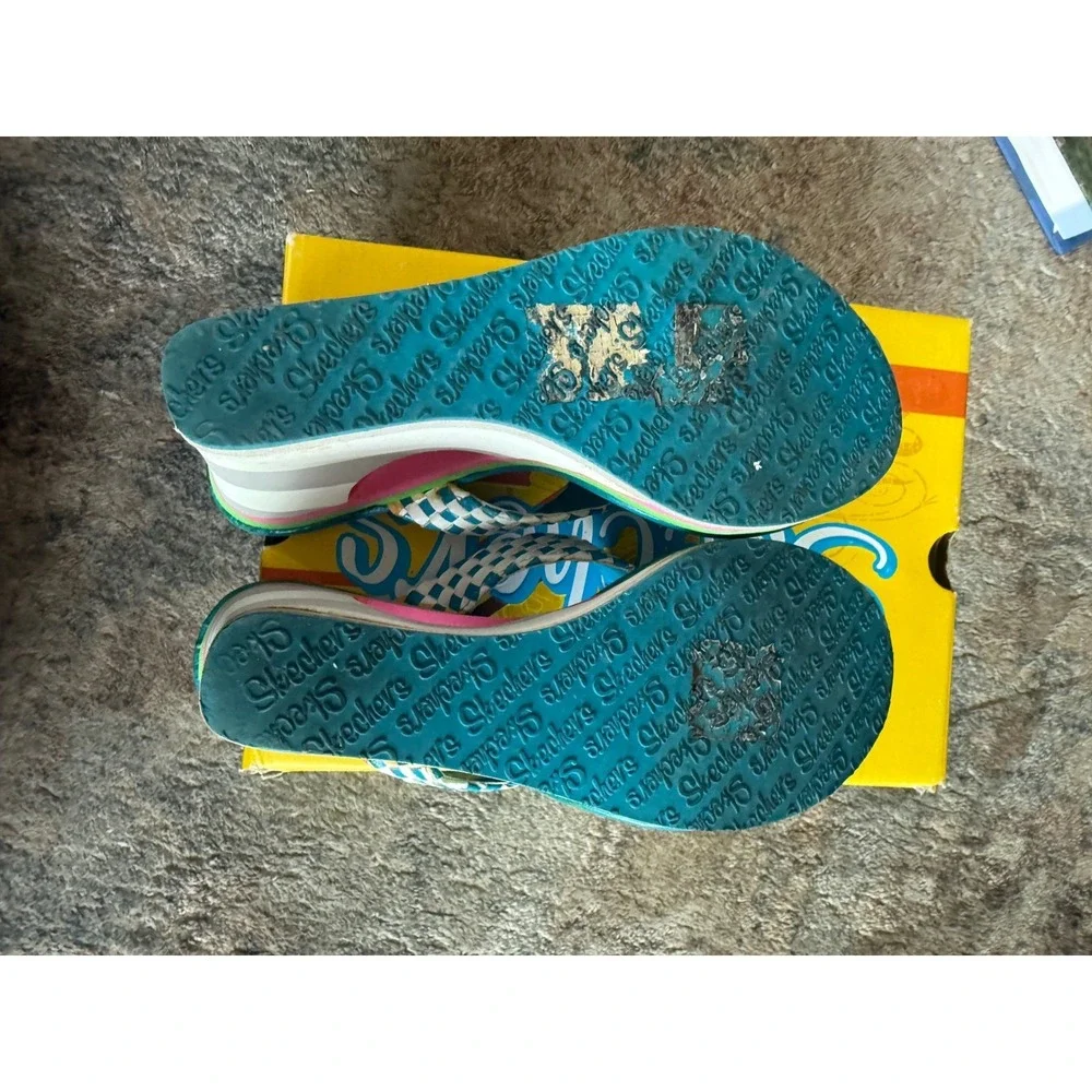 Vintage Skechers Cali Y2K Platform Wedge Sandals Blue White Woven Checkerboard‎